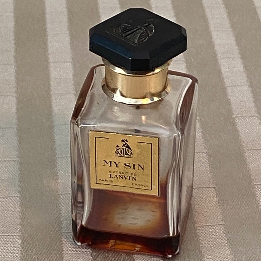 Lanvin My Sin Perfume Vintage bottle with Black Cap and Gold Label